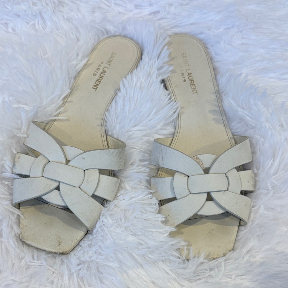 Saint Laurent Cream Woven Flats